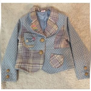 Mezzo Piano Jacket Blazer, 120cm Embroidered Blue Plaid, Satin Lining, Logo